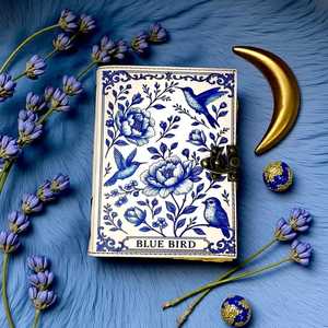 Carnet à spirales en cuir imprimé, couverture rigide, motif floral vintage - Product Image 4