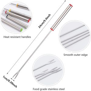 12pcs 9.5 Inch Color-Coded Stainless Steel Fondue <b>Forks</b> <b>Dessert</b> Tools for Cheese Fondue & Fruit Heat Block - Product Image 3
