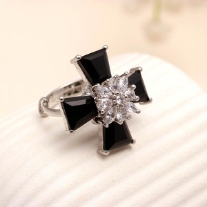 Factory Price <b>Silver</b> Plated Black Onyx <b>Cross</b> <b>Ring</b> Gothic Statement <b>Ring</b> Vintage Black Stone Cocktail Jewelry for Women - Product Image 3