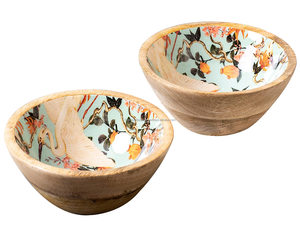 Tazón para servir ensalada de madera pulida tradicional, ecológico, estilo americano, con estampado esmaltado, de Falak World Export. - Product Image 2
