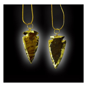 Collar con Colgante de Punta de Flecha de Ágata Electrochapada, Bañado en Oro, con Cuarzo Marrón, Joyería de Regalo - Product Image 1
