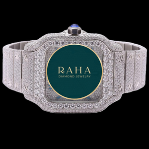 Bracelet de montre en acier inoxydable Luxe Moissanite 20 mm avec fermoir déployant, mouvement à quartz unisexe, cadran en cristal saphir 42 mm, analogique - Product Image 3