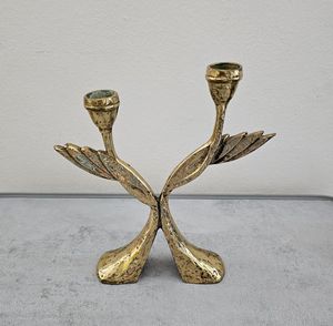 Hot Selling Vintage Brass Leaf Shabbat Candle Holders Pair Handmade Judaica Sabbath <b>Candlestick</b> Home Decor Gift Set - Product Image 1
