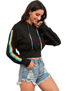 Sudadera con capucha Plover personalizada para mujer con Long Sve y Rainbow Strip Sudadera corta al por mayor para invierno - Product Image 2