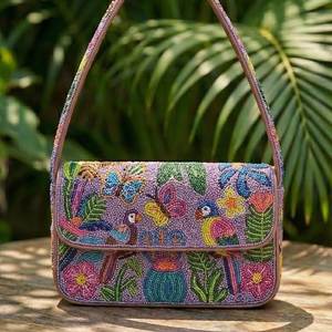 Elegante Bolso de Mano con Cuentas y Flores, Forma Cuadrada, Correa Única, Bolso de Boda para Mujer, Cierre de Solapa Elegante, Uso Diario - Product Image 4