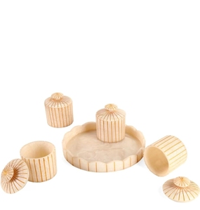 Ensemble de deux pots et plateau décoratif en résine de qualité supérieure, écologiques, modelés à la main, avec motif rose - Product Image 3