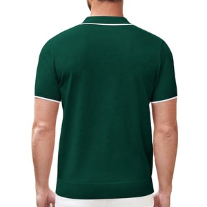 เสื้อโปโลแขนสั้นสีเขียวสำหรับผู้ชาย ทรงปกติ สไตล์ลำลอง ผ้าถัก สีพื้น ดีไซน์ขอบตัดสี - Product Image 2