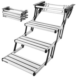 440 Lbs Load Capacity Manual Retractable 3-<b>Step</b> RV Stairs Telescopic Folding Aluminum Alloy Camper Exterior Accessories RVs - Product Image 1