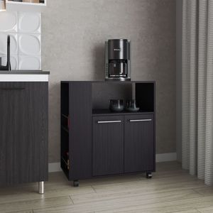 Carrello da Cucina FM Furniture Linden con Ripiano per Microonde e Armadietto a Due Ante, Stile Wengue, Isole e Carrelli da Cucina - Product Image 1