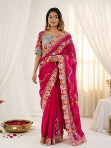 Sari indien ethnique de créateur, orné de paillettes, pour toutes les occasions spéciales et les événements, tenue tendance pour femmes. - Product Image 4