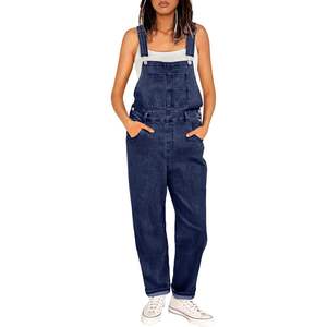 2025 2024 monos de mezclilla decorados con botones altos para mujer, pantalones vaqueros informales de pierna ancha holgados con tirantes y babero, pantalones vaqueros de moda de verano - Product Image 3
