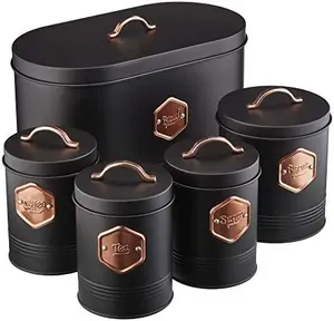 Stylish modern matte black metal kitchen <b>canister</b> with wooden lid for storage of coffee <b>tea</b> <b>sugar</b> cookies <b>and</b> rice - Product Image 5