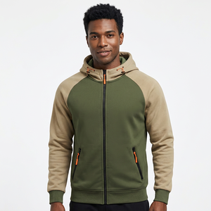 Sweat-shirt à capuche zippé en polaire pour homme, manches raglan, couleur unie, décontracté, coupe classique, vert beige - Product Image 4