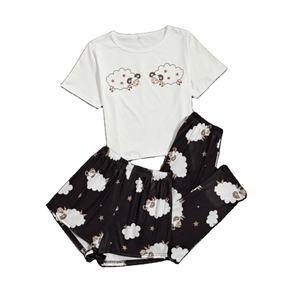 Women's Custom Print <b>Plus</b> <b>Size</b> 3 Piece <b>Lounge</b> <b>Set</b>-Autumn XL Short Sleeve Top Shorts Pants Woven Spring Hot Sale Summer Sleepwear - Product Image 4