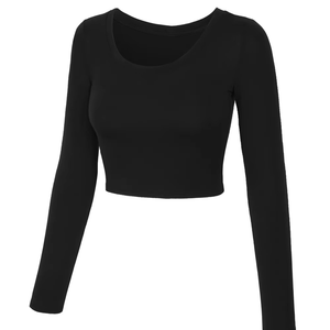 เสื้อครอปแขนสั้นคอกลมสีพื้นทรงเข้ารูปสำหรับผู้หญิง ยี่ห้อ FLY FIT INTERNATIONAL ผลิตจากผ้าถักผสมสแปนเด็กซ์/ไนลอน ระบายอากาศได้ดี - Product Image 1