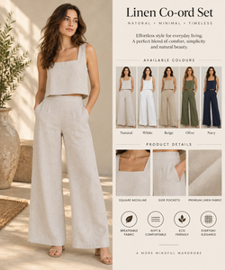 Ensemble pantalon d'été tissé de qualité supérieure - Haut court élégant sans manches beige et pantalon décontracté moderne - Product Image 2