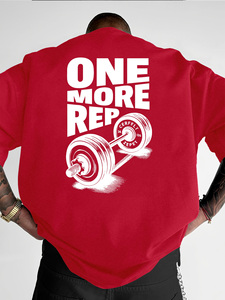 Camiseta de Halterofilia One More Rep para Hombre, Corte Regular, Manga Corta, Cuello en V, Algodón, Estilo Hip Hop, Logotipo Frontal con Impresión Digital, Secado Rápido - Product Image 3