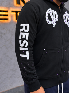Reset Culture Men's Oversized <b>Zip</b>-<b>Up</b> <b>Hoodie</b> <b>Black</b> Purple Rhinestone Logo Streetwear Hooded Sweatshirt Autumn Wear - Product Image 5
