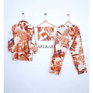 Conjunto de Pijama de Algodón 100% para Mujer, Cuello en V, Manga Larga, Estampado Floral, Ropa de Dormir Cómoda para Toda Temporada, Traje de Fiesta Perfecto - Product Image 4