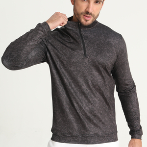 Haut de sport pour homme à manches longues et col zippé, imprimé géométrique, séchage rapide, en polyester tricoté, idéal pour l'automne - Product Image 3