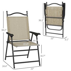 Set di 4 Sedie Pieghevoli da Esterno in Rete Beige con Braccioli, Comode per l'Uso in Giardino - Product Image 3
