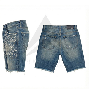 กางเกงยีนส์ขาสั้นผู้ชายประดับคริสตัลหรูหรา สไตล์สตรีทแวร์ลำลอง แบรนด์ Process Impex - Product Image 2