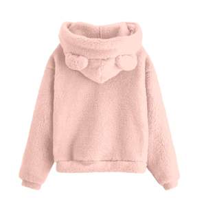 Sweat-shirt en coton brodé uni grande taille pour l'hiver, style streetwear, pull à capuche avec oreilles d'ours mignonnes pour femme - Product Image 2