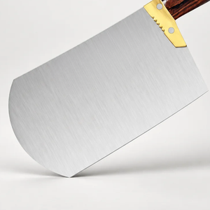 Cuchillo de Carnicero de Alta Resistencia con Hoja Ancha Plateada, Mango de Madera Marrón, Empuñadura Remachada con Refuerzo Dorado, Cuchillo para Cortar Carnes - Product Image 6