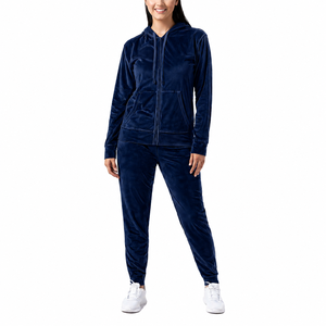 Ensemble sweat à capuche zippé uni et jogging pour femme, en polyester doux, vêtements de sport en gros - Product Image 5