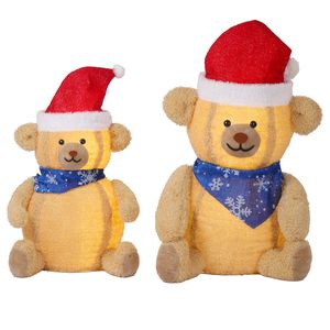 2 Orsi di Peluche Illuminati per Decorazioni Natalizie, 60 Luci LED Pre-illuminate Bianco Caldo per Esterni - Product Image 2
