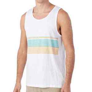 Camiseta sin Mangas Blanca para Hombre con Estampado de Rayas Coloridas, Cuello Redondo, Diseño Casual de Punto Transpirable - Product Image 1