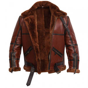 Blouson aviateur B3 en cuir véritable pour homme, doublure en peau de mouton, coupe-vent, veste de moto, manteau d'hiver, fermeture éclair - Product Image 1