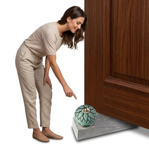 Ceramic Cabinet Knob Round Traditional Design Teal Color with Black Pattern Durable Handle for Furniture - Product Image 2