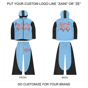 Veste coupe-vent en polyester de qualité supérieure 100 GSM, légère, respirante, décontractée, bleu ciel, design à panneaux noirs, logo personnalisé - Product Image 1