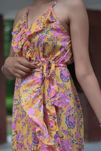 Robe Maxi en Coton Indien Imprimé Bloc à la Main Robe Respirante avec Technique Tie Dye Tissé à la Taille Naturelle - Product Image 6