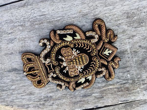 New Custom Made Royal Crown Hand Embroidered Bullion Wire Badges Totally Hand Made Twill Fabric Embroidery Badges for Sale - Product Image 3