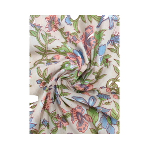 Tela de algodón hecha a mano india de punto con estampado bloqueado bordado a mano para camisas vestidos con estampado floral de lino - Product Image 1