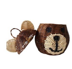 <b>Bear</b> Rattan Storage Basket with Lid Brown Woven Animal Shaped Toy Organizer Bin <b>Cute</b> Teddy <b>Bear</b> Nursery Hamper - Product Image 2