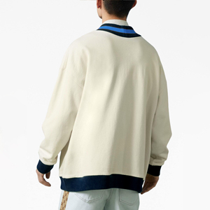 <b>Men's</b> Cream Knitted <b>Cardigan</b> Long Sleeve V Neck Button Closure Solid Color Autumn <b>Sweater</b> Standard Thickness Regular Sleeve - Product Image 3