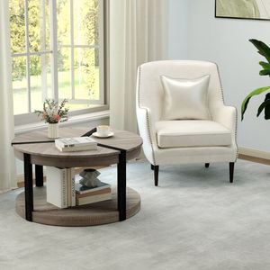 Tavolino rotondo a 2 livelli in legno di gomma da 34,5 pollici con piano spazioso e ripiano portaoggetti per caffè e altro ancora - Product Image 5