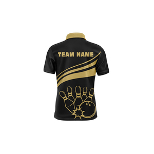 เสื้อโปโลโบว์ลิ่งชาย แขนสั้น พิมพ์ลายดิจิทัล ผ้าถักแห้งเร็ว สไตล์ลำลอง สีดำเทาไล่เฉด - Product Image 5