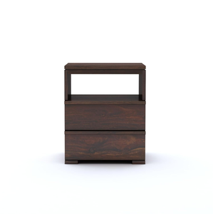Table de chevet moderne en bois massif avec 2 tiroirs, étagère ouverte et armoire latérale, marron, pour chambre à coucher, salon - Product Image 3