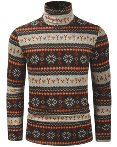 Camiseta de Punto de Manga Larga con Cuello Alto y Corte Ajustado para Hombre, Top Informal a Rayas - Product Image 4