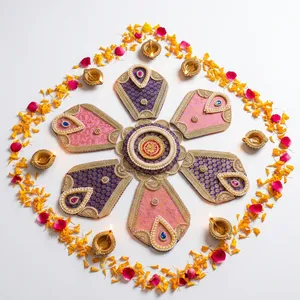 Rangoli de Tela con Forma de Flor Tradicional para Decoración del Hogar en Diwali, para Mesa Interior, 100% Hecho a Mano - Product Image 2