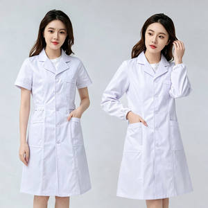 Blouse de laboratoire unisexe en coton et polyester tissé, uniforme d'hôpital, manches courtes, 3 poches, fermeture à boutons-pression, blouse médicale pour médecin - Product Image 2