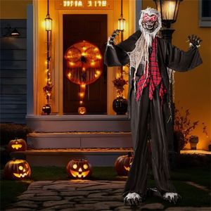 Lupo mannaro animatronico realistico in pelliccia da 2,5 m per Halloween, con LED rossi lampeggianti, braccia snodabili, facile montaggio in 3 fasi, decorazione spaventosa con ululati - Product Image 4