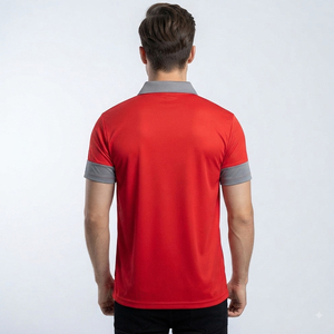 Polo pour homme rouge et gris avec col contrastant, empiècements aux manches, logo personnalisé, vêtements de sport, vêtements de travail, polo de golf, vente en gros - Product Image 2