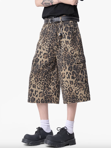 Pantalones Cortos de Leopardo Estilo Urbano, Pantalones Cargo Vintage para Hombre y Mujer, Unisex, Rectos, Holgados, de Pierna Ancha, Personalizados, de Algodón - Product Image 2