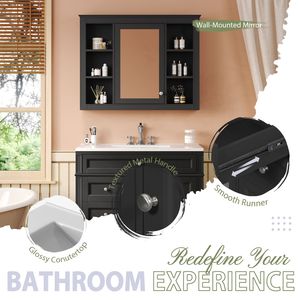 Mobile Bagno Moderno da 36 Pollici con Armadietto Portamedicinali, 2 Ante con Chiusura Ammortizzata, 4 Cassetti, Lavabo Singolo - Product Image 3