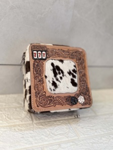 Hand Tooled Leather Big Size Jewelry Storage Box Organizer Handmade <b>Makeup</b> Box Square Fashionable Cute Cowhide Organizer Box - Product Image 4